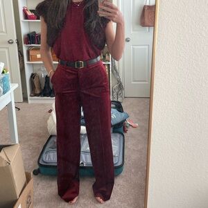 Burgundy velvet wide leg pants